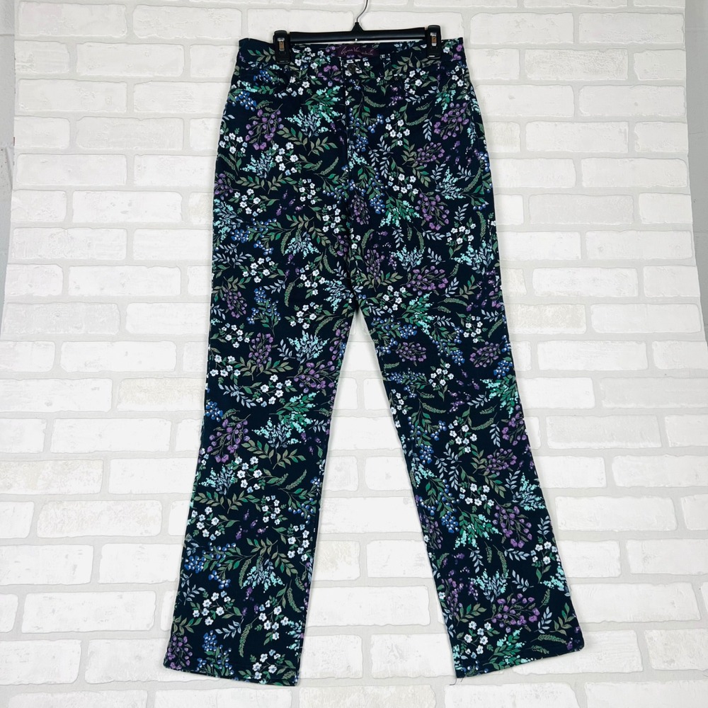 Gloria Vanderbilt Amanda Pants Navy Floral Jeana Straight Leg High Rise 10